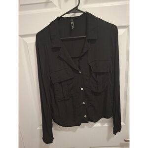 🍂3/$15 Zara TRF Small Black Lightweight Collared Classic Button Up Shirt‎